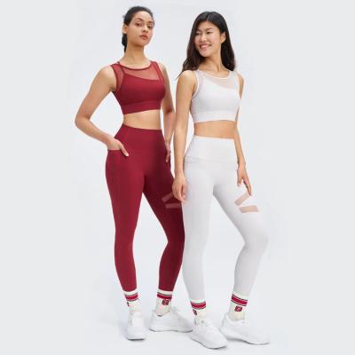 China QUICK DRY 2024 Custom 2pcs Women's Activewear Gym Set Sexy Sports Bra & Mesh Leggings Pants Streetwear Solid Yoga Workout Clothing for sale