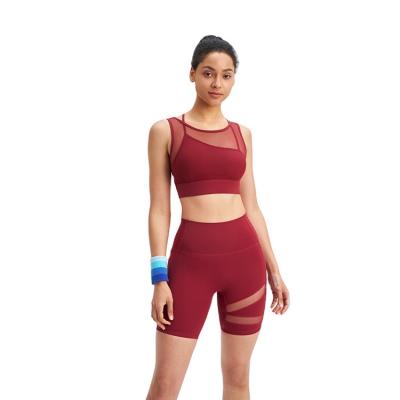 China QUICK DRY High Quality Women's Two-Piece Sports Bra Workout Leggings Set Solid Mesh Yoga Fitness Wear Gym 2 Pieces Women's Yoga Sets for sale