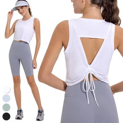 China Breathable New Breathable Quick Dry Yoga Tank Top Hollow Out Back Drawstring Sports Vest Sleeveless Fitness Tops Yoga Tank Top For Women for sale