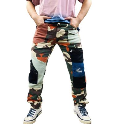 China New Fashion Breathable Wholesale Custom Mens Jeans Street Wear Camouflage Panel Mens Jeans Slim for sale