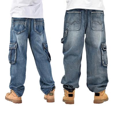 China Bulk Wholesale Men's Breathable Cargo Jeans Hip Hop Casual Loose Stylish Denim Multi-pocket Loose Pants With Cargo Pockets for sale