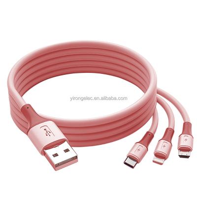 China Smart Soft Rubber/3in1 Chip/Liquid At The Same Time Charging Luminous 3A Wholesale 3 In 1 Magnetic NO POP UPS Cable USB Data Tipo C Silicone Fast Charging Micro USB Cable for sale