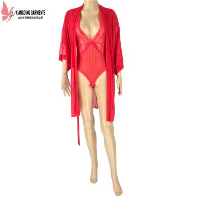 China Breathable Plus Size V Neck Pajamas Women Night Wear Ladies Lingerie Long Robe Two Piece Set for sale