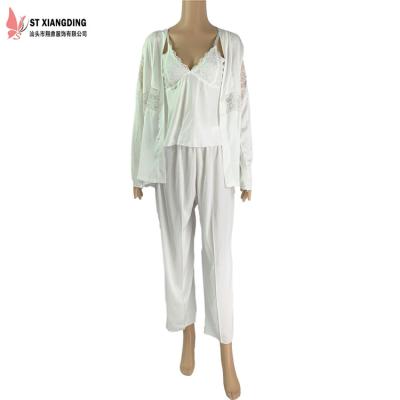 China 2020 Wholesale Custom Made Breathable Women's Silk 3Piece Long Robe And Pants Sets Pajamas Sleepwear for sale