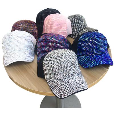 China 2021 Summer COMMON Fashion Diamond Breathable Bling Hats Women Mesh Sports Baseball Caps for sale