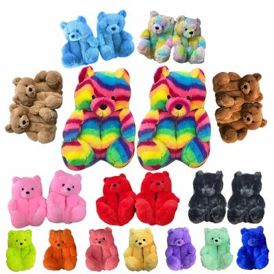 China Fashion trend teddy bear slippers 2021 new arrivals wholesale plush home fuzzy fur teddy bear slippers for women girls for sale