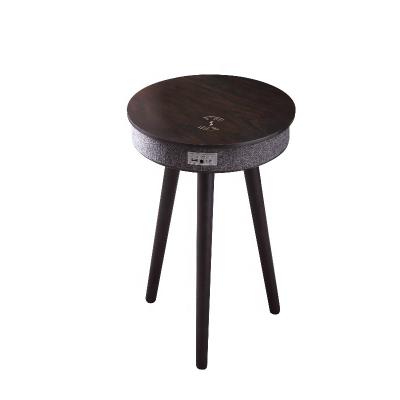 China nodic convertible smart living room log furniture side table speaker coffee table with speaker and wireless charger for sale