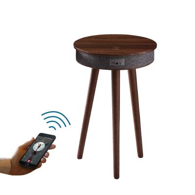 China nodic convertible smart living room log furniture side table speaker coffee table with speaker and wireless charger for sale