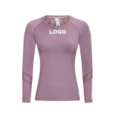 China Customized Running Private Label Sports Fitness Clothing Breathable Mesh Stretch Slim Tops Outdoor Women T-shirt Logo Yoga Long Sleeve for sale