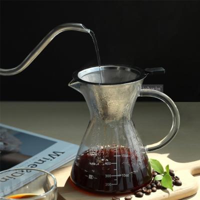 China 500ML Viable Handheld Pour Over Coffee Maker Coffee Dripper Borosilicate Glass Pour Over Coffee Kettle for sale