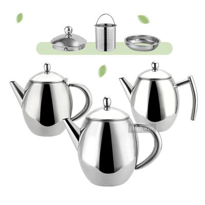 China Factory Sustainable Double Wall Design Silver Stainless Steel 1000ml Custom Tea Kettle With Removable Filter for sale