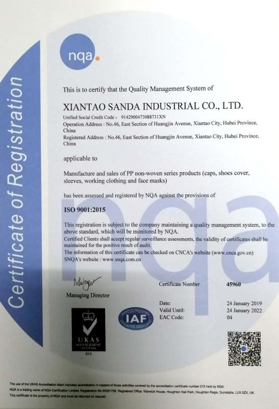 ISO9001 - Xiantao Sanda Industrial Co., Ltd.