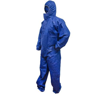 China SBPP/SMS/MICROPOROUS Unisex Disposable Workwear SMS Coveralls Cuffs Blue Elastic Hooded Chemical Protective Coveralls Ankles for sale