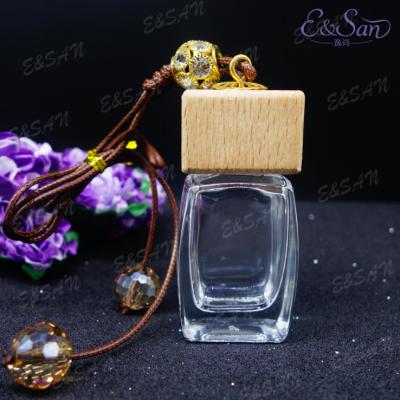 China FMT50-12ML Wholesale Wooden Perfume Cap With Rope Clear Glass Car Perfume Empty Bottle Diffuse Hanging Hot Stock for sale