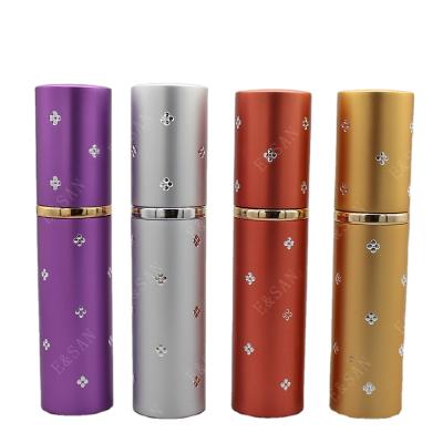 China Wholesale Personal Care L04D 5ML Colored Aluminum Deracted By Diamond Glass Refill Empty Scent Aluminum Atomizer Spray Bottle for sale