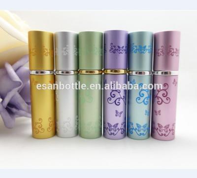 China Personal Care L26 5ML Wholesale Colorful Aluminum Butterfly Printing Long Glass Hose Empty Perfume Perfume Atomizer Spray Bottle Aluminum Refill for sale