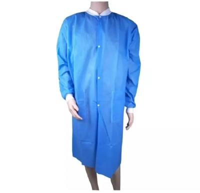 China Thru Disposable PP Lab Coat With Knitted Cuff And Buttoning Blue Or White for sale