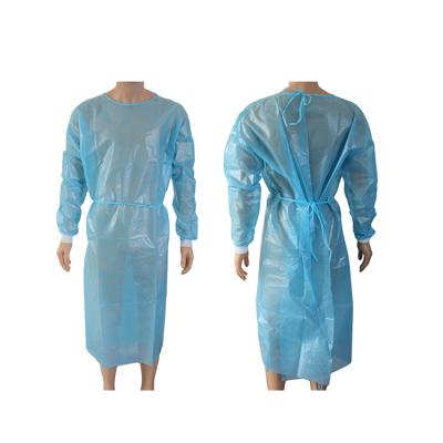 China Long Sleeves With Cuff PP Knitted PE PPE Gown Hospital Isolation Gown AAMI Disposable Level 2 Gown for sale