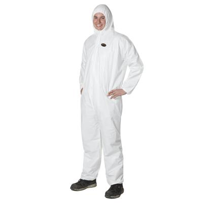 China Attached Hood Disposable Liquid Resistant White Microporous Protective Nonwoven Coverall With Hood for sale