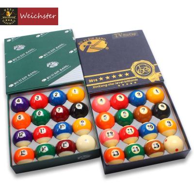 China Resin Billiard Pool Balls Set Tournament Quality Green Box Number Ball / Black Box Set 16 Balls 2-1/4