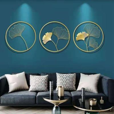 China Living Room Decorations Minimalist Custom Made Gold Around Metal Framed Art Home Decor Wall Flower Set of 3 for sale