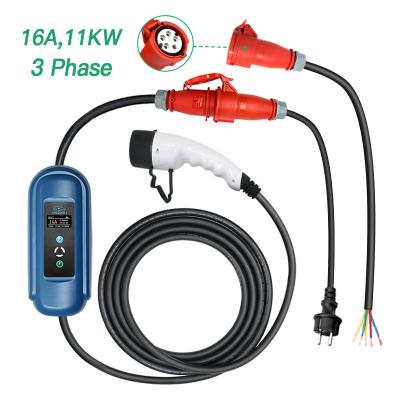 China EVSE Charger 16A 3Phase 11KW Type2 IEC62196-2 Level2 Residential Electric Vehicle Charger With or Without Adapter for sale