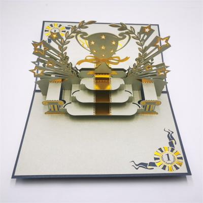 China Luxury Custom Handmade Europe Champion Trophy Form 3D Custom Printing Happy Birthday Card Greeting Cards Display Stand for sale