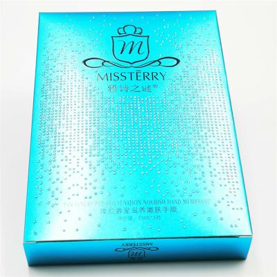 China Recyclable Elegant Custom Logo Printed Folding Cosmetic Paper Gift Box Packaging Premium Folded Blue Cardboard Paper Box for sale