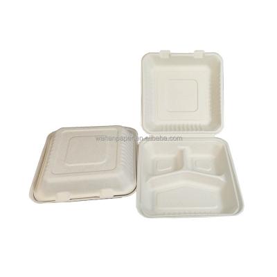 China Biodegradable Disposable Fast Food 3 Compartment Lock 10 Inch Sugarcane Occasional Bagasse Disposable Takeout Box for sale