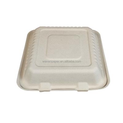 China 6 Inch Sugarcane Bagasse Casual Biodegradable Disposable Fast Food Container Square Shape Lock Box for sale