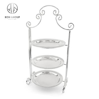 China Durable Wholesale Restaurant Buffet Hotel Stainless Steel Cake Stand 3 Tier Silver Beaded Wedding Cake Stand for sale