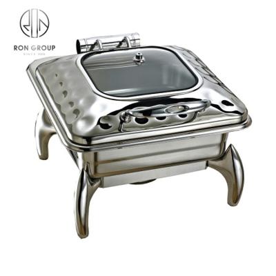 China Hotel Buffet Food Equipment Hotel Restaurant Buffet Chafing Dish Square Food Warmer with Lid Glass Food Warmer for Supply for sale