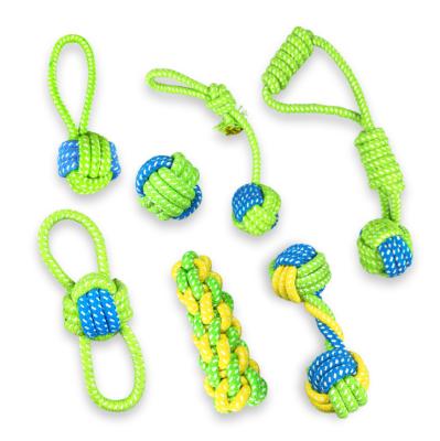 China Sustainable Pet Set Environmental Protection Cotton Grinding Teeth Cleaning Ball Dog Rope Toys for sale