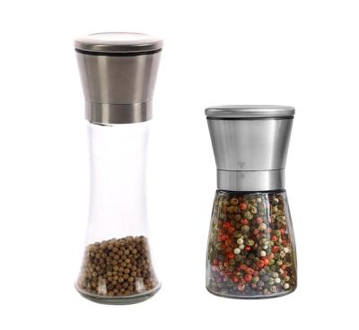 China Sustainable high quality 304 stainless steel crown glass salt and pepper grinder for sale