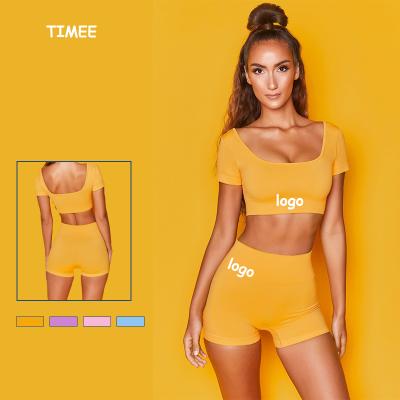 China Breathable Yoga Short Casual Shorts Square Neck Sleeve Clothes Summer Women Gym Yoga Sets Set Manufacturer for sale