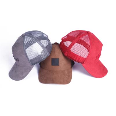 China COMMON Custom Logo Comfortable 5 Panel Polyester Mesh High Quality Youth Mens Plain Suede Trucker Hat for sale