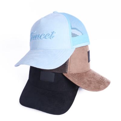 China Simple COMMON Logo Comfortable 5 Panel Mesh High Quality Men Polyester Suede Trucker Hat Wholesale for sale