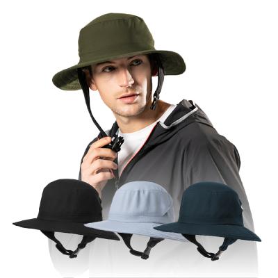 China Designer Men's Wide Brimmed Chin Strap Blank Fisherman Bucket Waterproof Hat for sale