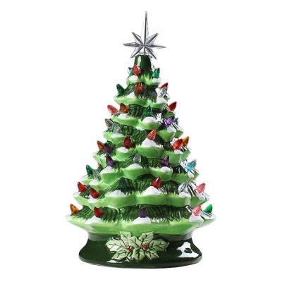 China Factory Home Supply Decoration Ceramic Christmas Tree with LED Lights and Glitter Table Christmas Tree for sale