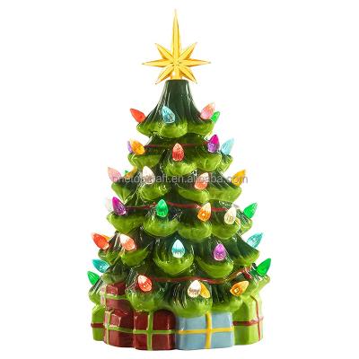 China New Home Decoration 15 Inch Ceramic Christmas Tree With LED Lights And Gift Decoration Ceramic Christmas Tree for sale