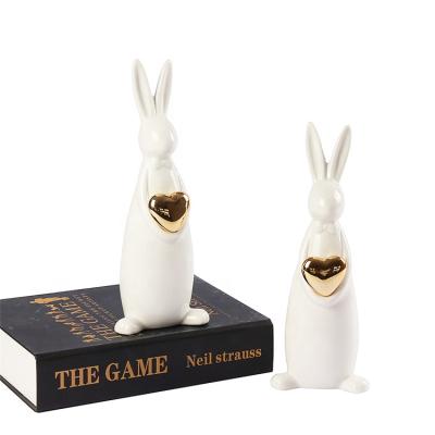 China Manufacturer Wholesale Easter decoration white porcelain glazed ceramic rabbit in stock for sale