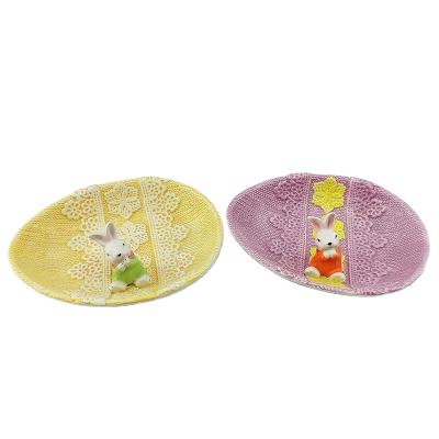 China Disposable Funny Dish Bunny Ceramic Cake Dessert Design Easter Egg Plate for sale