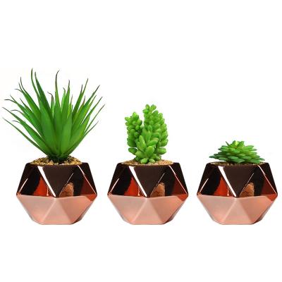 China New Design Rose Gold Geometric Ceramic Flower Pot Artificial Gold Plant Pot Modern Succulent Plant Pot for sale