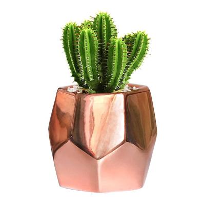 China Rose Gold Decorative Garden Flower Modern Planter Wholesale Flower Pot Plant Geometric Ceramic Succulent Pot for sale