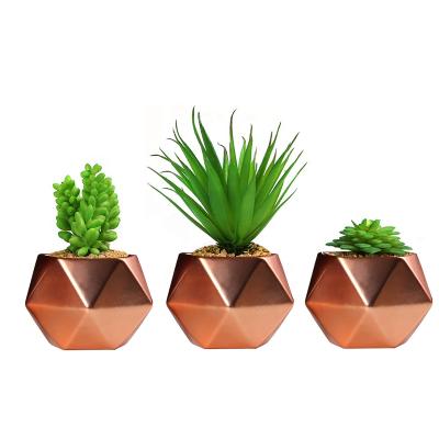 China Artificial Plant Pot Matte Rose Gold Geometric Ceramic Flower Pot Modern Succulent Plant Pot for sale