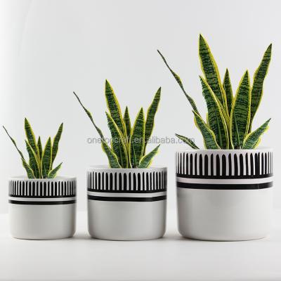 China HOT SALE Flowerpot 3 Pcs Pot Set Decal Modern Ceramic Geometric Balcony Effect Family Potted Green Plant for sale