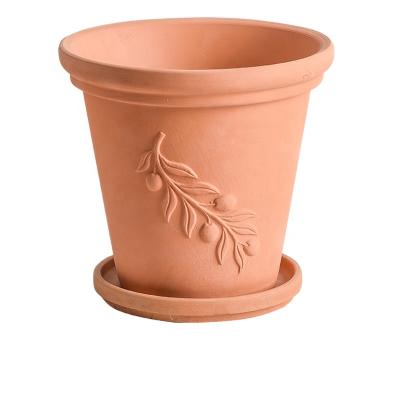 China Europe Terracotta Relief Large-caliber Flower Pot With Tray for sale