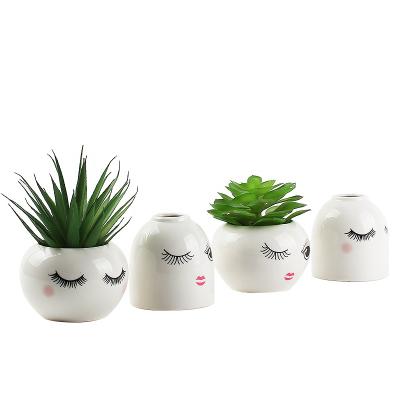 China Small Cactus Modern Ceramic Indoor Succulent Planter Pot Head Face Flower Plant Pot With Faces Decal for sale