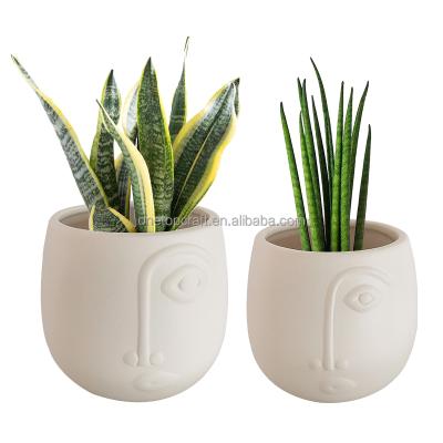 China 2021 Modern New Product White Matte Ceramic Face Shaped Decorative Indoor Herb Garden Planter Flower Pots for sale