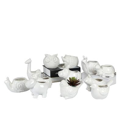 China Modern Artificial Succulent Plants Different Animal Shapes Mini White Ceramic Desk Planter Flower Pots for sale